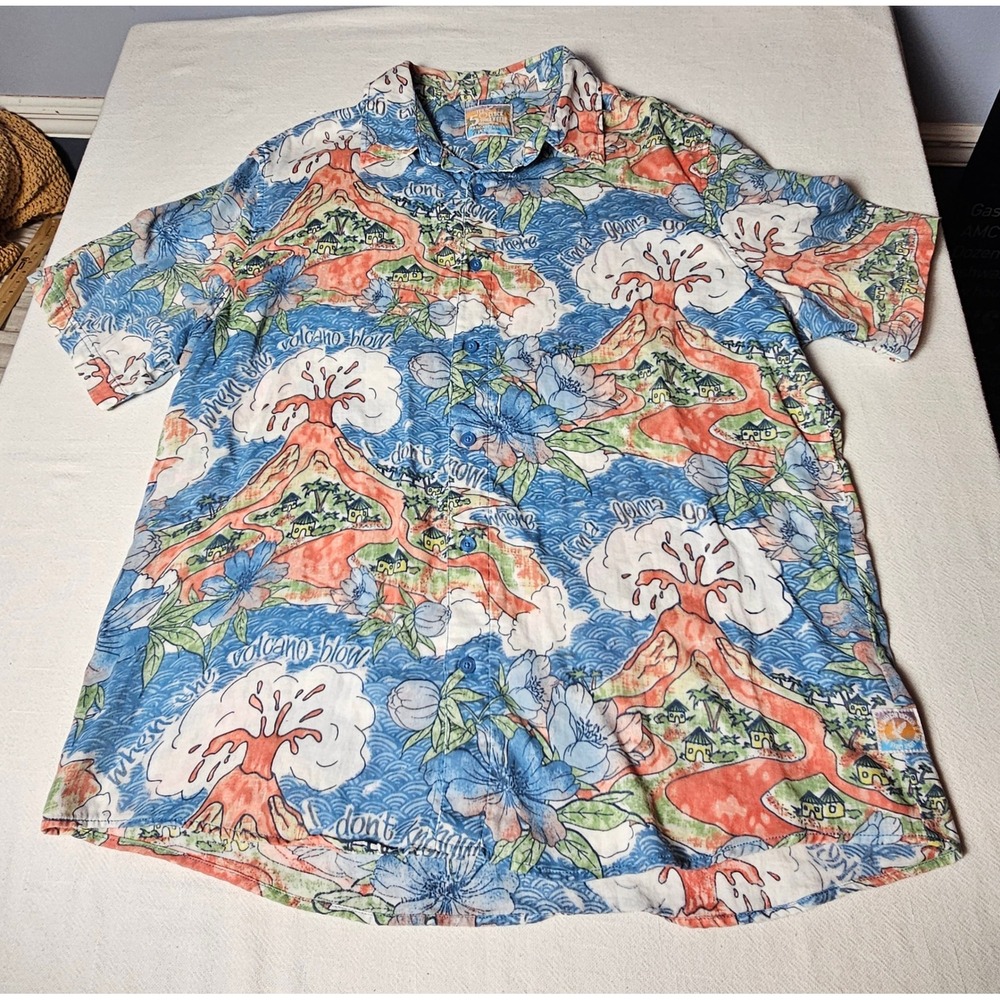 Margaritaville Mens 2XL Short Sleeve Button Down Shirt Volcano Blow Cotton Blue